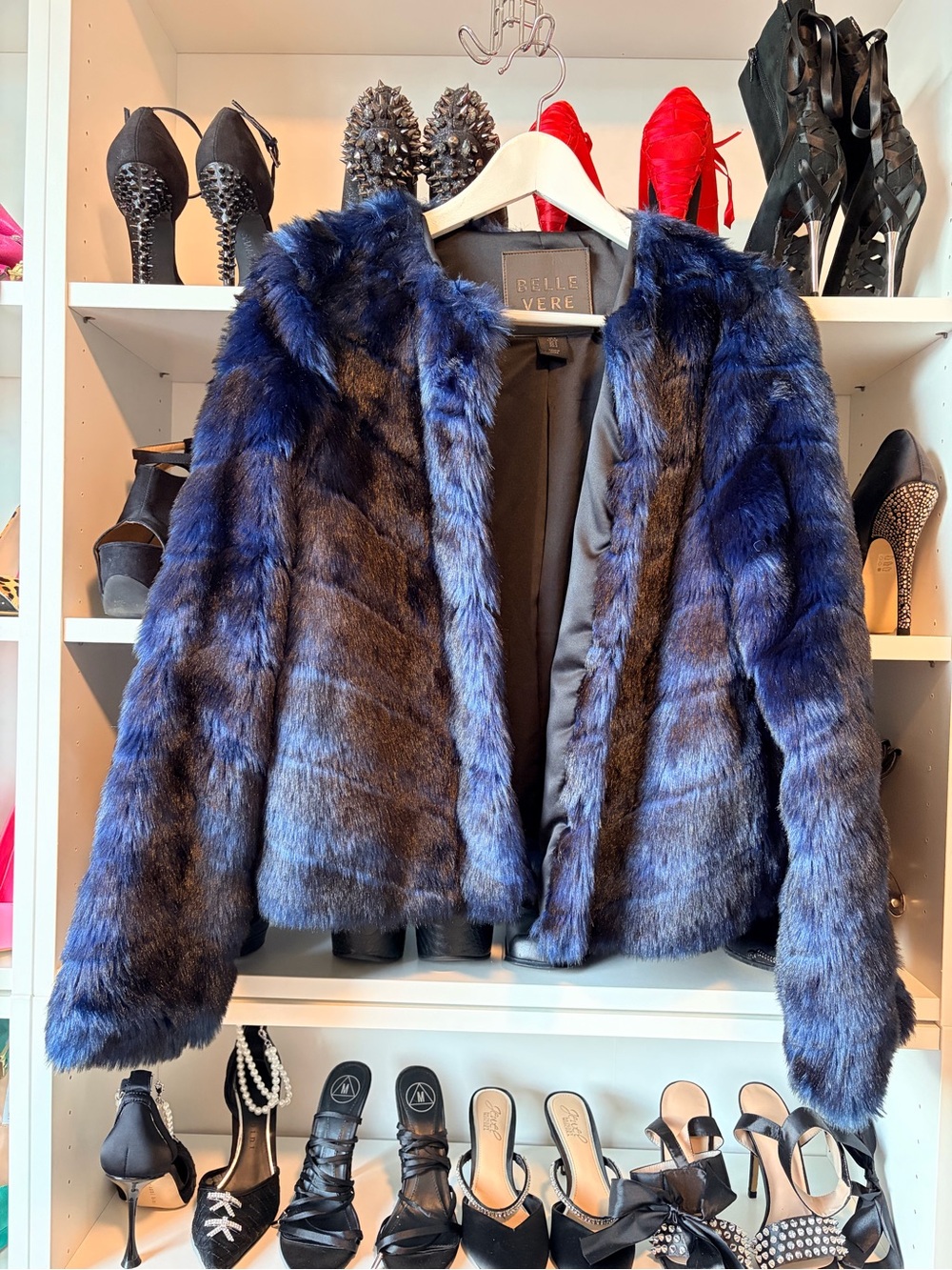 Belle Vere Navy Plush Teddy faux Fur Jacket